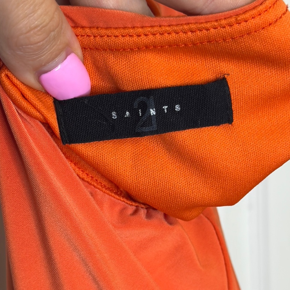 Vibrant Orange Slip Dress with Cowl Neck - Picture 4 of 6